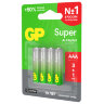 Батарейки КОМПЛЕКТ 4 шт., GP Super G-Tech, AAA (LR03,24А), алкалиновые, мизинчиковые, ПРОМО 3+1, 24A3/1-2CR4, 455921