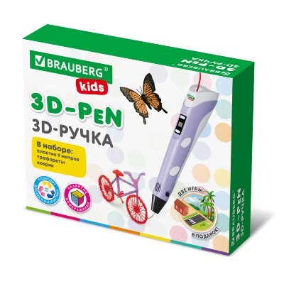 Ручка 3D с трафаретами PLA - пластиком и термоковриком BRAUBERG KIDS, 665188, 665188