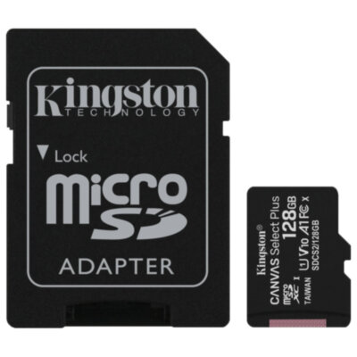 Карта памяти microSDXC 128 GB KINGSTON Canvas Select Plus UHS-I U1,100 Мб/с (class 10), адаптер, SDCS2/128 GB, SDCS2/128GB, 513194