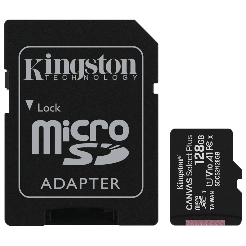 Карта памяти microSDXC 128 GB KINGSTON Canvas Select Plus UHS-I U1,100 Мб/с (class 10), адаптер, SDCS2/128 GB, SDCS2/128GB, 513194