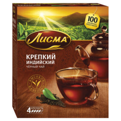 Чай ЛИСМА "Крепкий" черный индийский, 100 пакетиков по 2 г, 201943, 620421