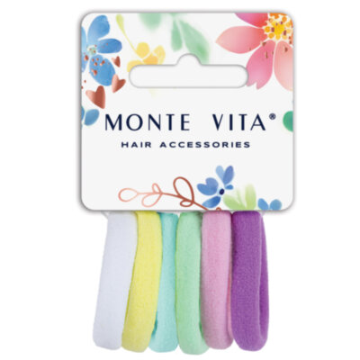 Резинки для волос НАБОР 6 шт., мягкие, средние, пастельные цвета, MONTE VITA (МОНТЕ ВИТА), 457047, 12 штук, 457047