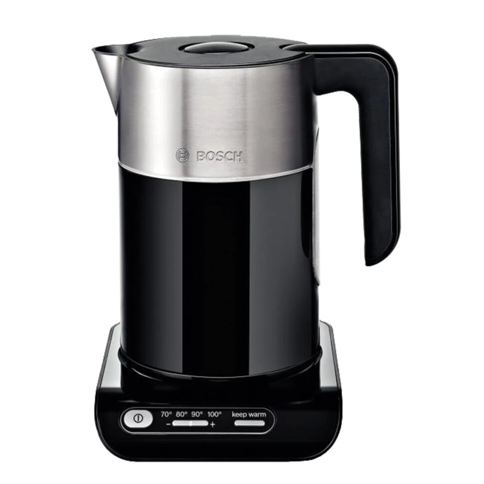Чайник BOSCH TWK8613P, 1,5 л, 2400 Вт, закрытый нагревательный элемент, нержавеющая сталь, черный, 453114