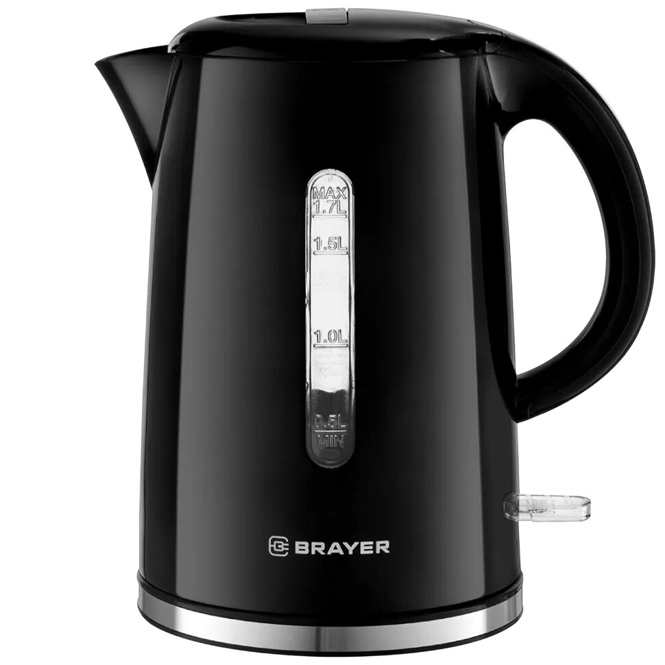 Чайник BRAYER BR1032, 1,7 л, 2200 Вт, закрытый нагревательный элемент, автоотключение, пластик, черный, 1032BR, 456045