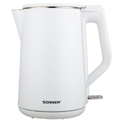 Чайник электрический с двойными стенками SONNEN KT-4103, 1,5 л, 2200 Вт, белый, 456376, 456376