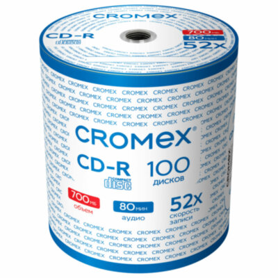 Диски CD-R CROMEX, 700 Mb, 52x, Bulk (термоусадка без шпиля), КОМПЛЕКТ 100 шт., 513779, 513779