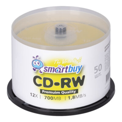 Диски CD-RW SMARTBUY, 700 Мб, 4-12x, Cake Box (упаковка на шпиле), КОМПЛЕКТ 50 шт., SBCD-RW50, 513982