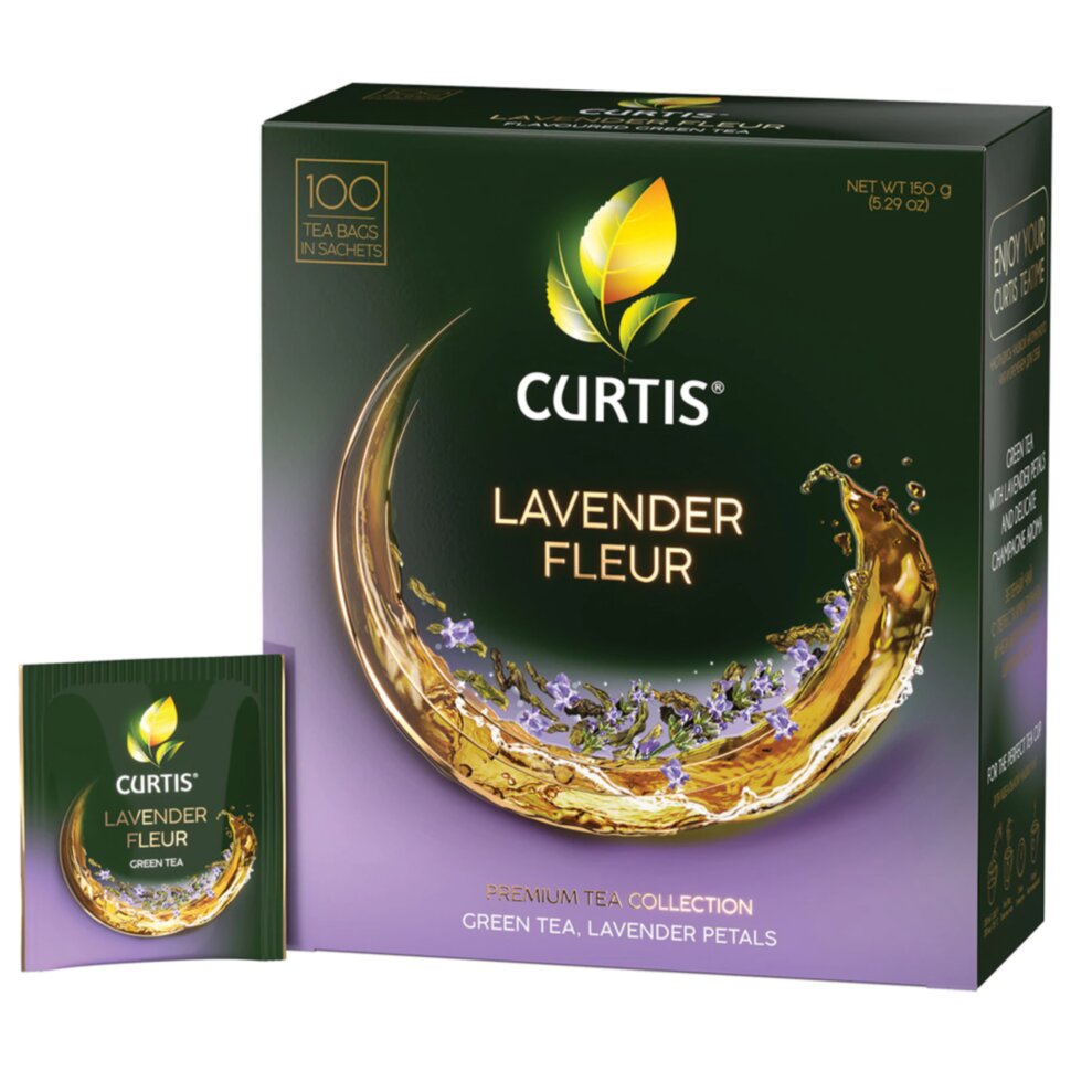 Чай CURTIS "Lavender Fleur" зеленый c лавандой, лепестками роз, 100 пакетиков в конвертах по 1,7 г, 102560, 623398