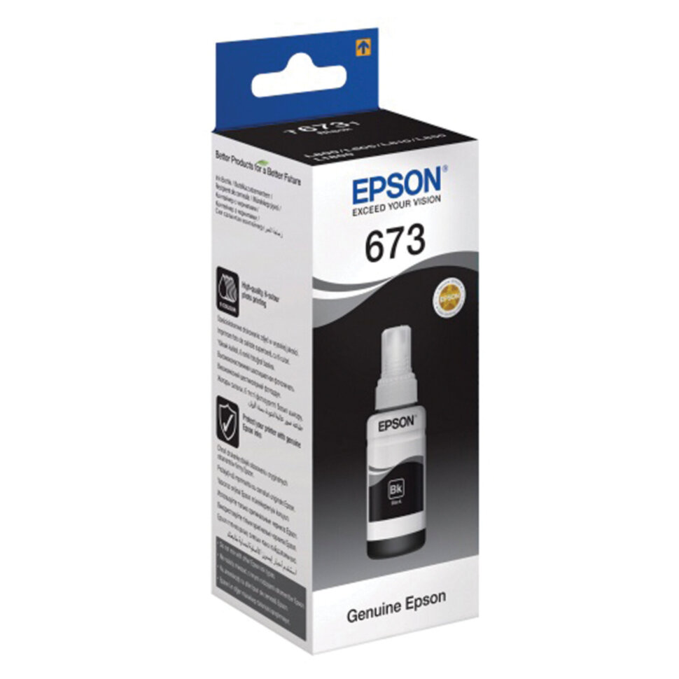 Чернила EPSON 673 (T6731) для СНПЧ Epson L800/L805/L810/L850/L1800, черные, ОРИГИНАЛЬНЫЕ, C13T67314A, 361041