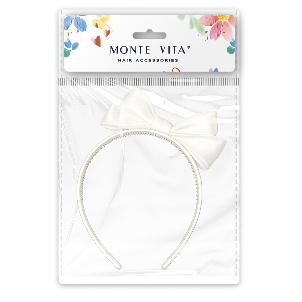 Ободок для волос с бантиком, ширина 1 см, белый, MONTE VITA (МОНТЕ ВИТА), 457940, 12 штук, 457940