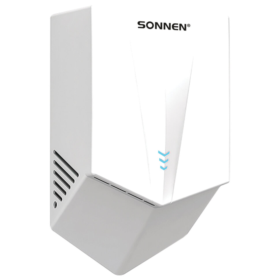 Сушилка для рук ВЫСОКОСКОРОСТНАЯ SONNEN K2022B, 1300 Вт, 150 м/с, IPX1, 72 дБ, белая, пластиковый корпус, 607192, 607192