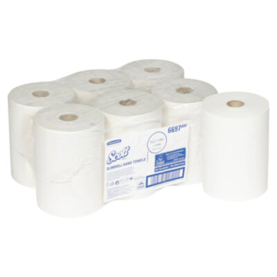 Полотенца бумажные рулонные KIMBERLY-CLARK Scott, КОМПЛЕКТ 6 шт., Slimroll, 190 м, белые, 6697, 117752