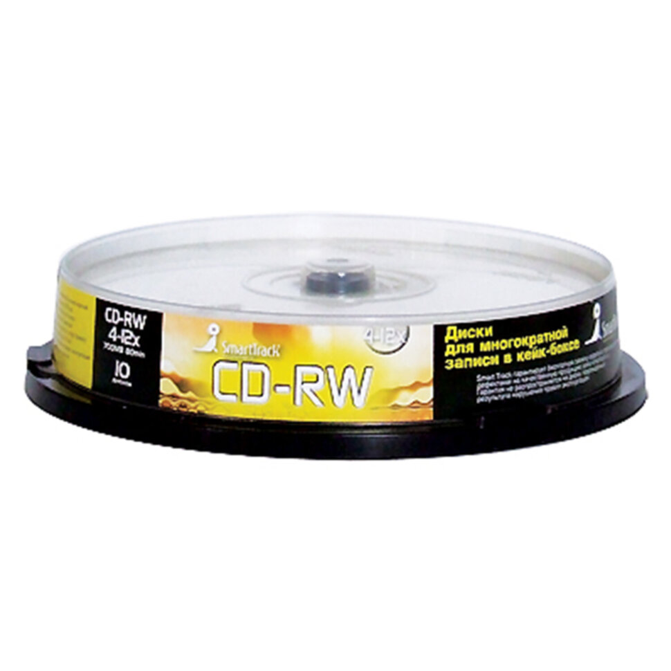 Диск CD-RW SMARTTRACK, 700 Мб 4-12x Cake Box (упаковка на шпиле), КОМПЛЕКТ 10 шт., ST000198, 513991